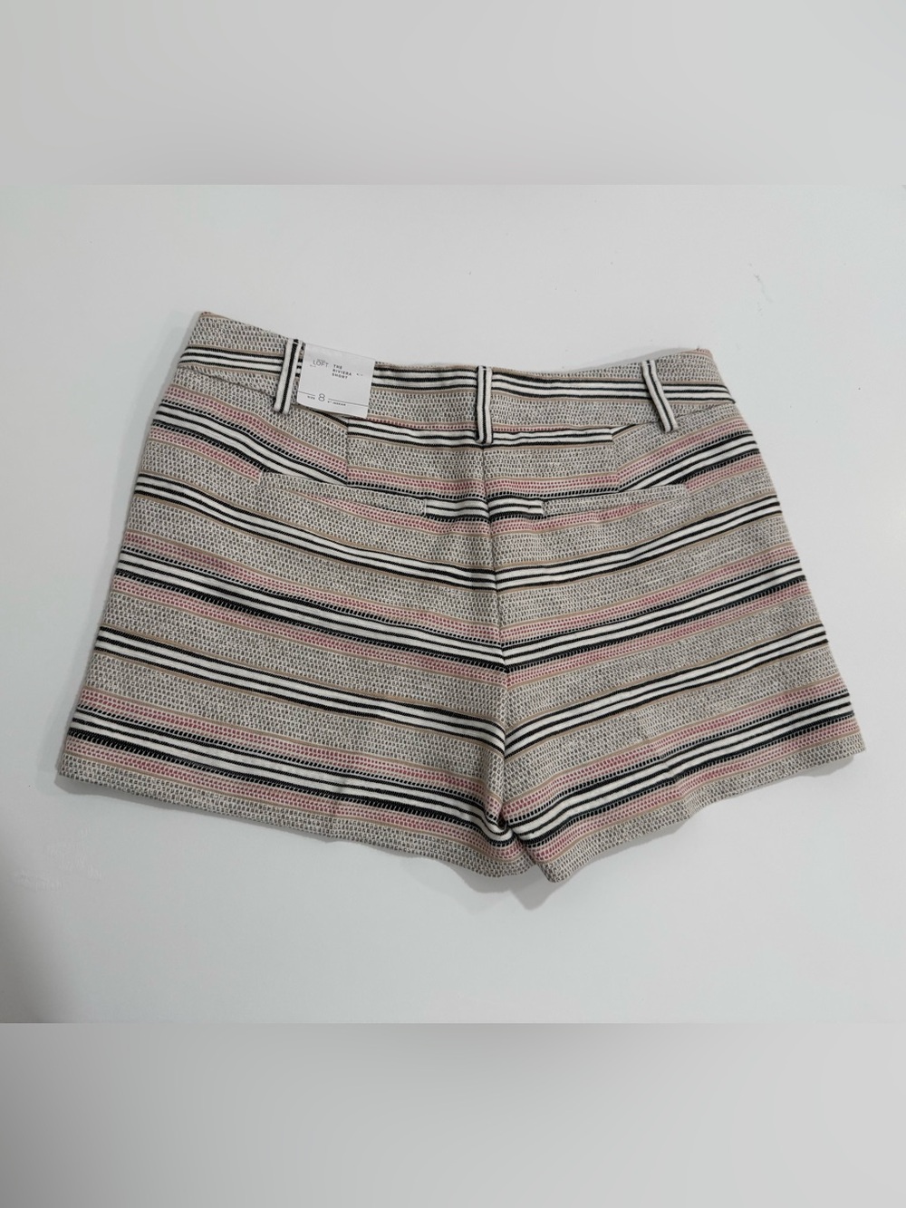 NWT LOFT The Riviera Textured Striped Tweed Shorts Pink Black Tan Size 8 Preppy - Picture 2 of 8